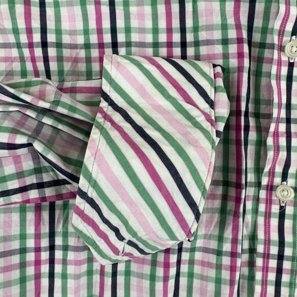 Tailorbyrd Shirt Mens Medium Pink Green Plaid Flip Cuff Button‎ Up Pocket - Picture 6 of 13